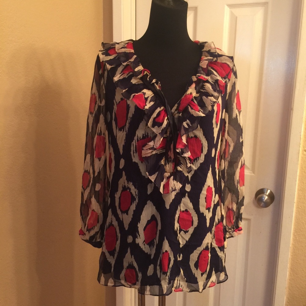 DVF Blue,red and off white ruffle layered top - Picture 3 of 8